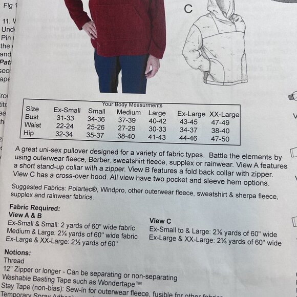 Great Copy Patterns 2035 “Cascade Mtn Pullover” (XS-XXL) Sewing Pattern Uncut FF - Picture 3 of 5